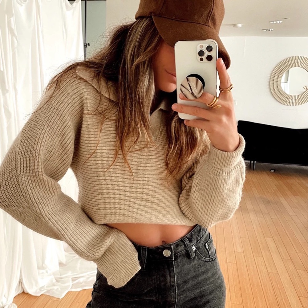 NWT 12th Tribe MOVE ON BEIGE CROPPED SWEATER